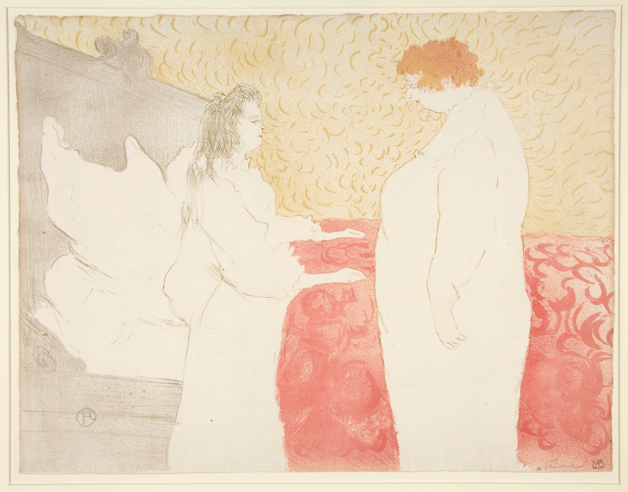 Femme au lit, profiili, au petit lever (nainen sängyssä, profiili, ylösnouseminen), sarjasta Elles tekijältä Henri de Toulouse Lautrec