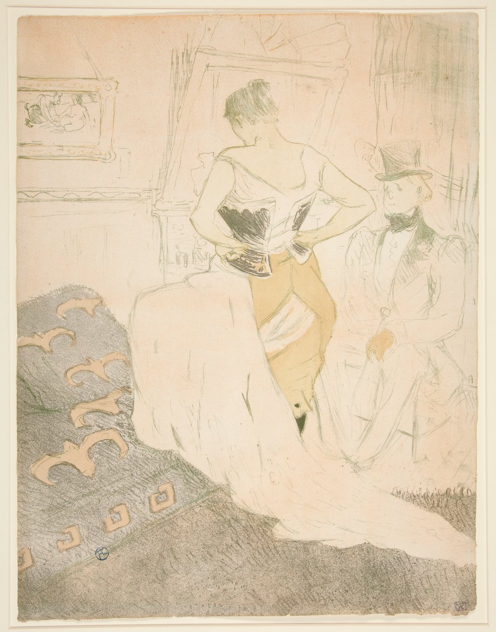 Femme en corset, conqu?te de passage (Nainen kiinnittää korsettia, Passing Conquest), sarjasta Elles tekijältä Henri de Toulouse Lautrec