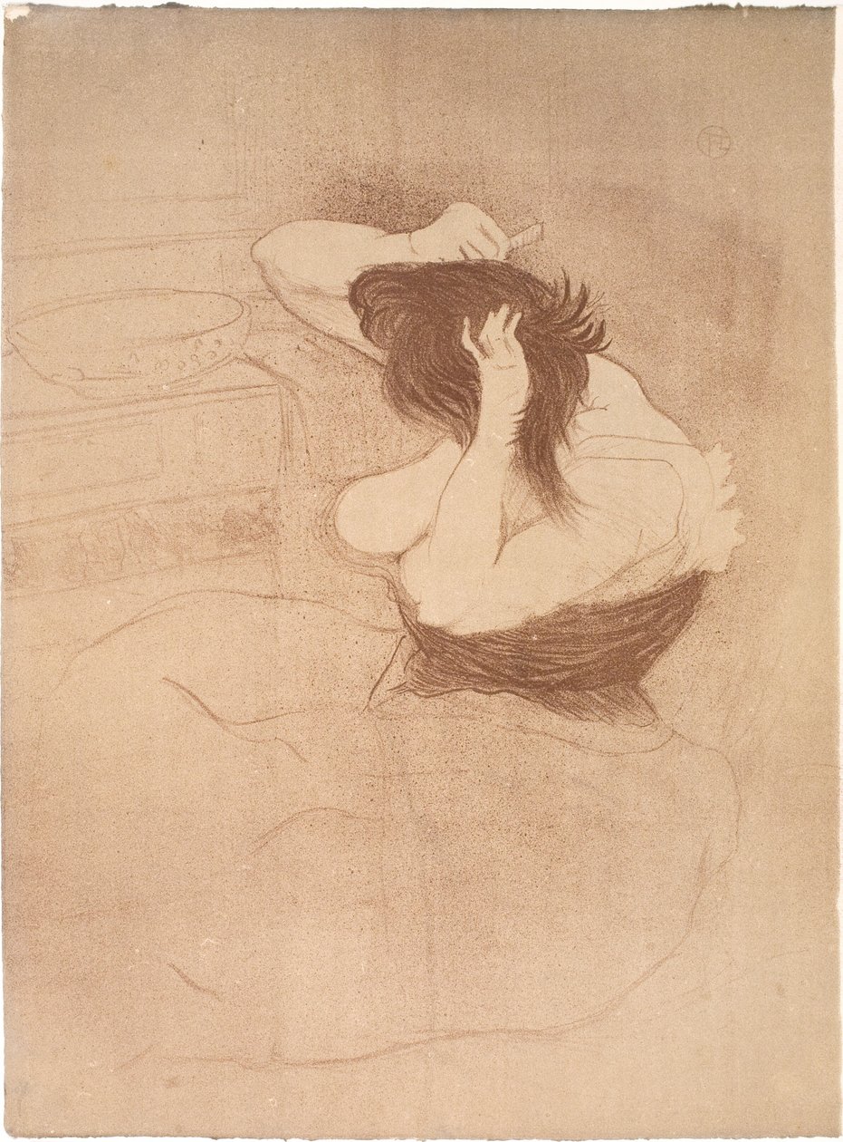 Nainen kampaa hiuksiaan, kampaus tekijältä Henri de Toulouse Lautrec