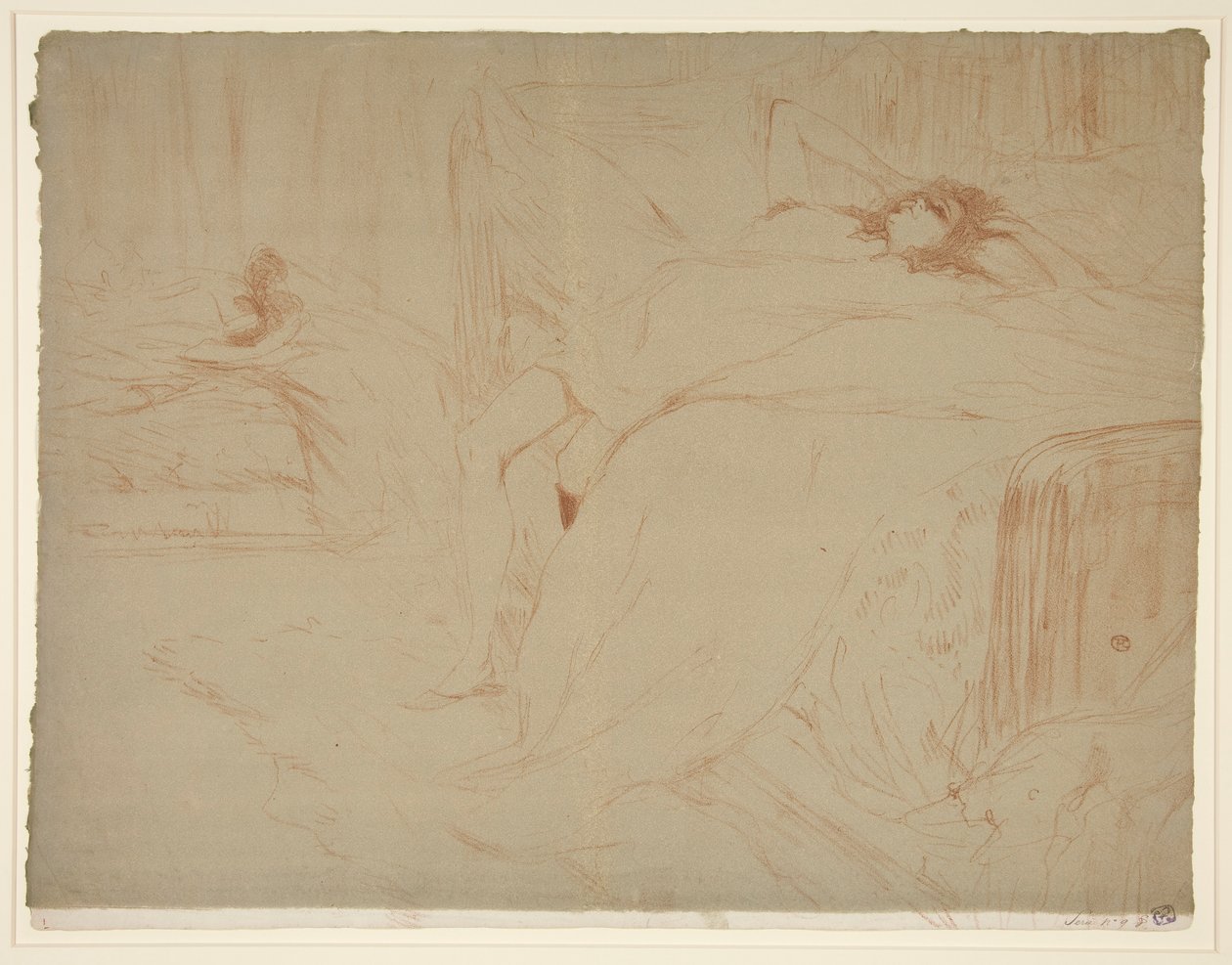 Femme sur le dos, latsitude (nainen makaa selässä, väsymys), sarjasta Elles tekijältä Henri de Toulouse Lautrec
