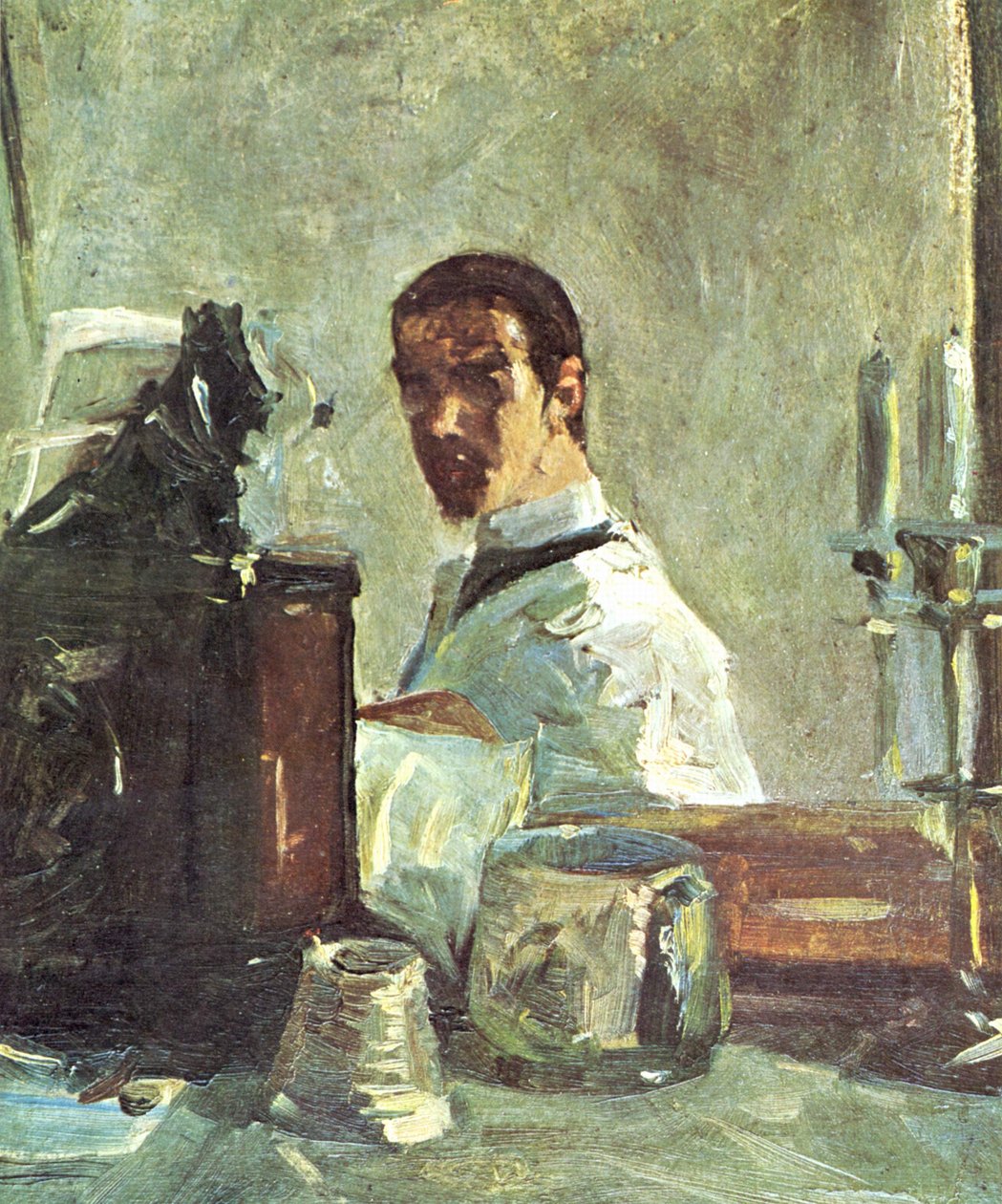 Ranskalainen:  Auto-portrait devant un miroir Omakuva peilin edessä. tekijältä Henri de Toulouse Lautrec