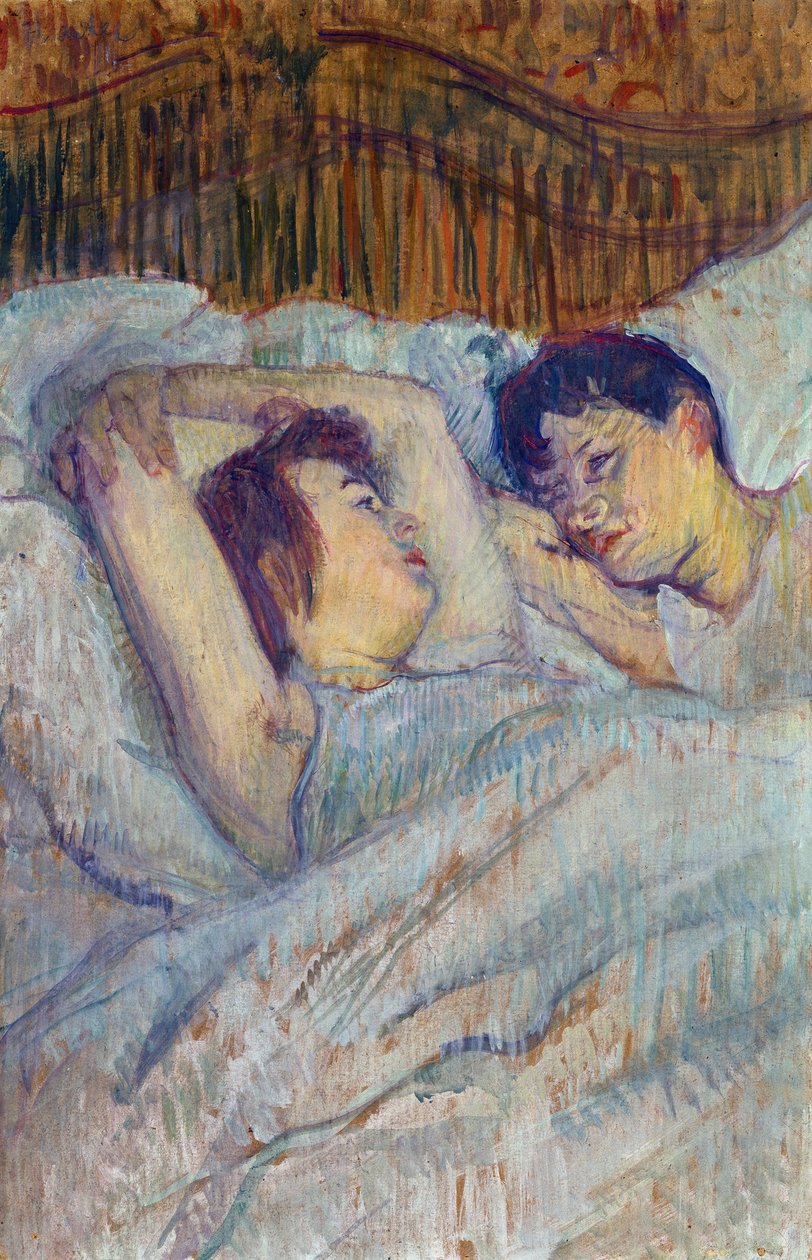 Sängyssä par Toulouse-Lautrec, Henri, de (1864-1901). Öljy pahville tekijältä Henri de Toulouse Lautrec