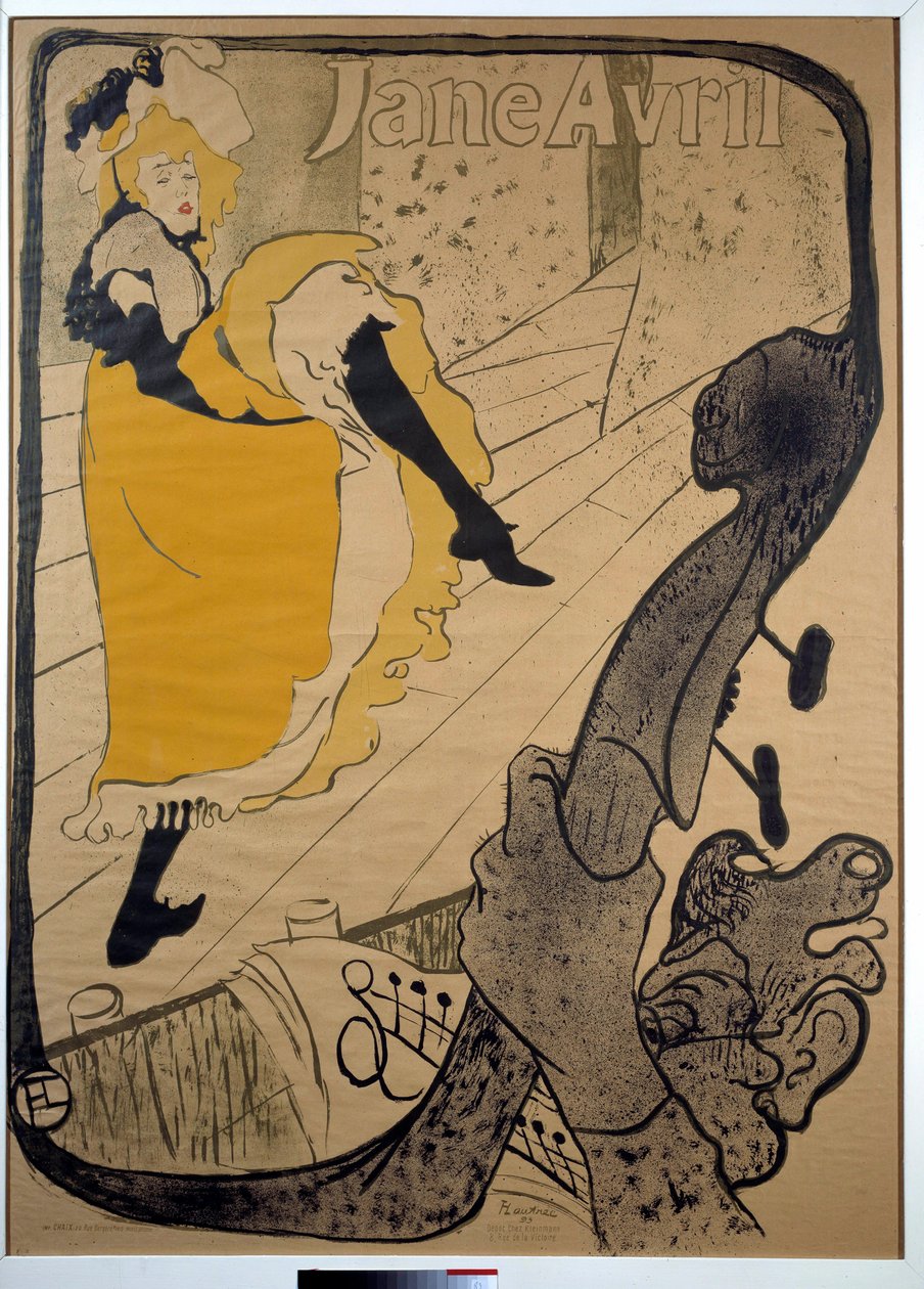 Jane Avril, Pariisin puutarhoissa Henri de Toulouse-Lautrecin (1864-1901) juliste. Koko 1,30 x 0,95. 1893. Albi, Toulouse Lautrec Museum tekijältä Henri de Toulouse Lautrec