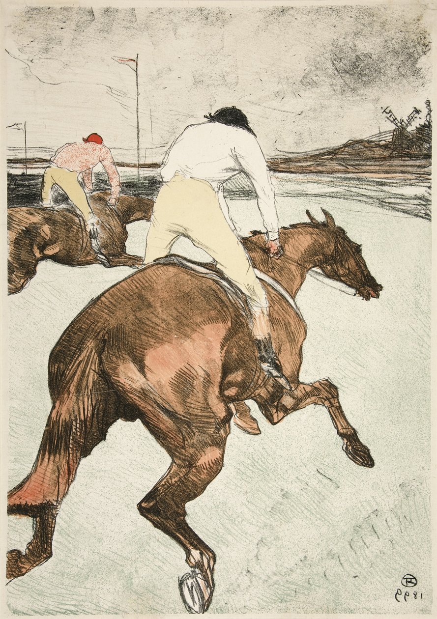 The Jockey Race Horses, pubi. 1899 (väri litho) tekijältä Henri de Toulouse Lautrec