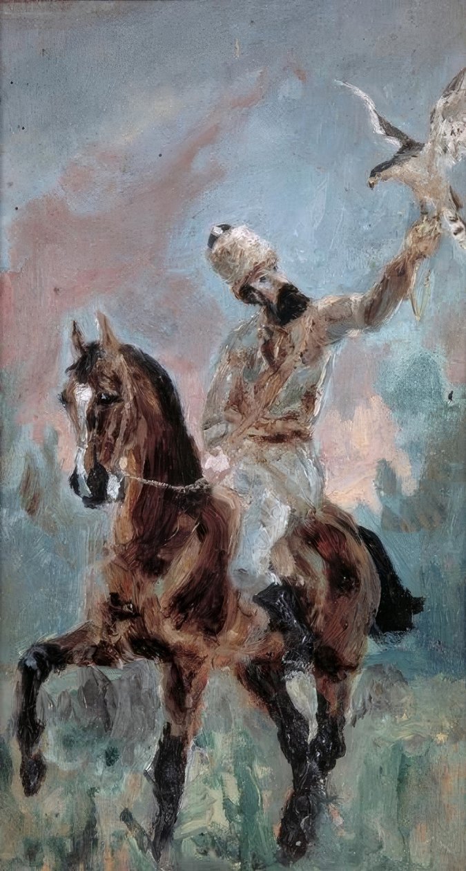 Kreivi Alponse de Toulouse-Lautrec haukkametsästäjänä tekijältä Henri de Toulouse Lautrec