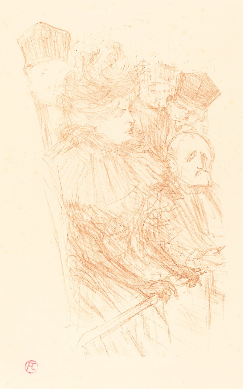 Lebaudyn oikeudenkäynti - Mlle. Marsyn todistus Lebaudyn oikeudenkäynti - Mlle. Marsyn kaato, 1896. tekijältä Henri de Toulouse Lautrec