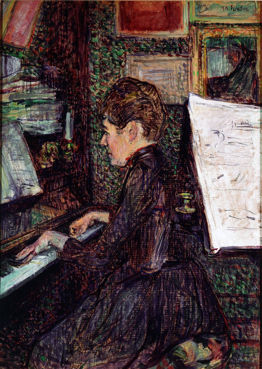 Neiti Dihau pianolla. Henri de Toulouse-Lautrecin maalaus (Toulouse Lautrec tekijältä Henri de Toulouse Lautrec