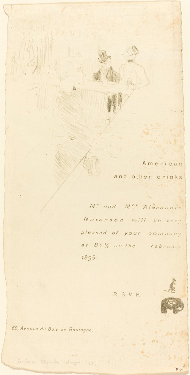 Herra ja rouva Alexandre Natansonin kutsu tekijältä Henri de Toulouse Lautrec