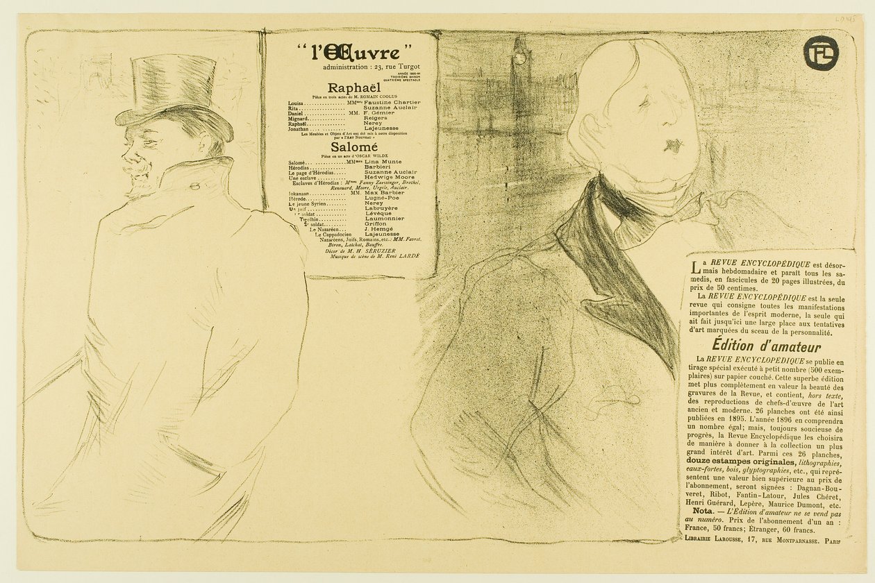 Oscar Wilde ja Romain Coolus – Raphaëlin ja Salomén ohjelma tekijältä Henri de Toulouse Lautrec