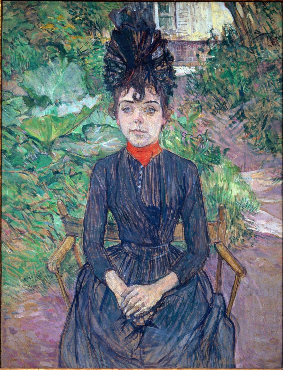 Justine Dieuhlin muotokuva - öljy pahville tekijältä Henri de Toulouse Lautrec