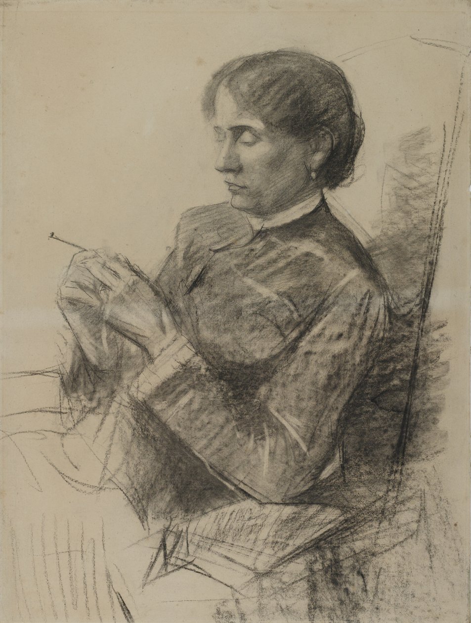Madame la Comtessen muotokuva Adele de Toulouse-Lautrec, 1882 (hiili paperille) tekijältä Henri de Toulouse Lautrec