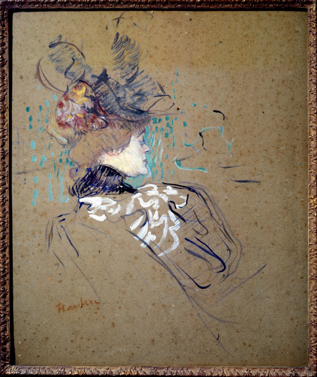 Muotokuva naisesta profiilissa (Madame Lucy) Henri de Toulouse Lautrecin (1864-1901) öljymaalaus pahville 1896 su. 0,56x0,48 m Pariisi, Musee d