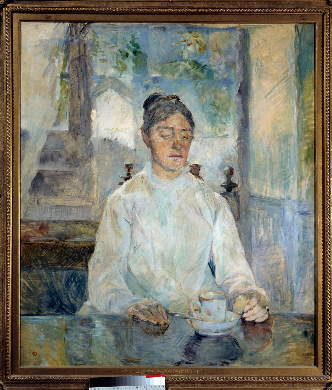 Muotokuva Toulouse Lautrecin kreivitärestä aamiaista syömässä Henri de Toulouse Lautrecin (1864-1901) maalaus 1881 Su. 0,93x0,81 m Albi, museo Toulouse Lautrec tekijältä Henri de Toulouse Lautrec