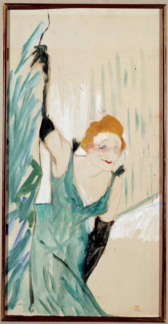 Muotokuva ranskalaisesta laulaja Yvette Guilbertistä (1867-1944) tervehtii yleisölle Henri de Toulouse Lautrecin (1864-1901) litografiaa 1894. Dim. 0,48x0,28 m. Musee Henri de Toulouse-Lautrec, Albi tekijältä Henri de Toulouse Lautrec