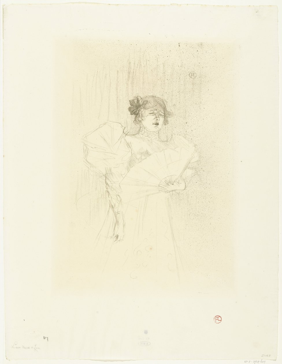 Näyttelijä Luce Myrèsin muotokuva tuulettimen kanssa Luce Myres kasvot tekijältä Henri de Toulouse Lautrec