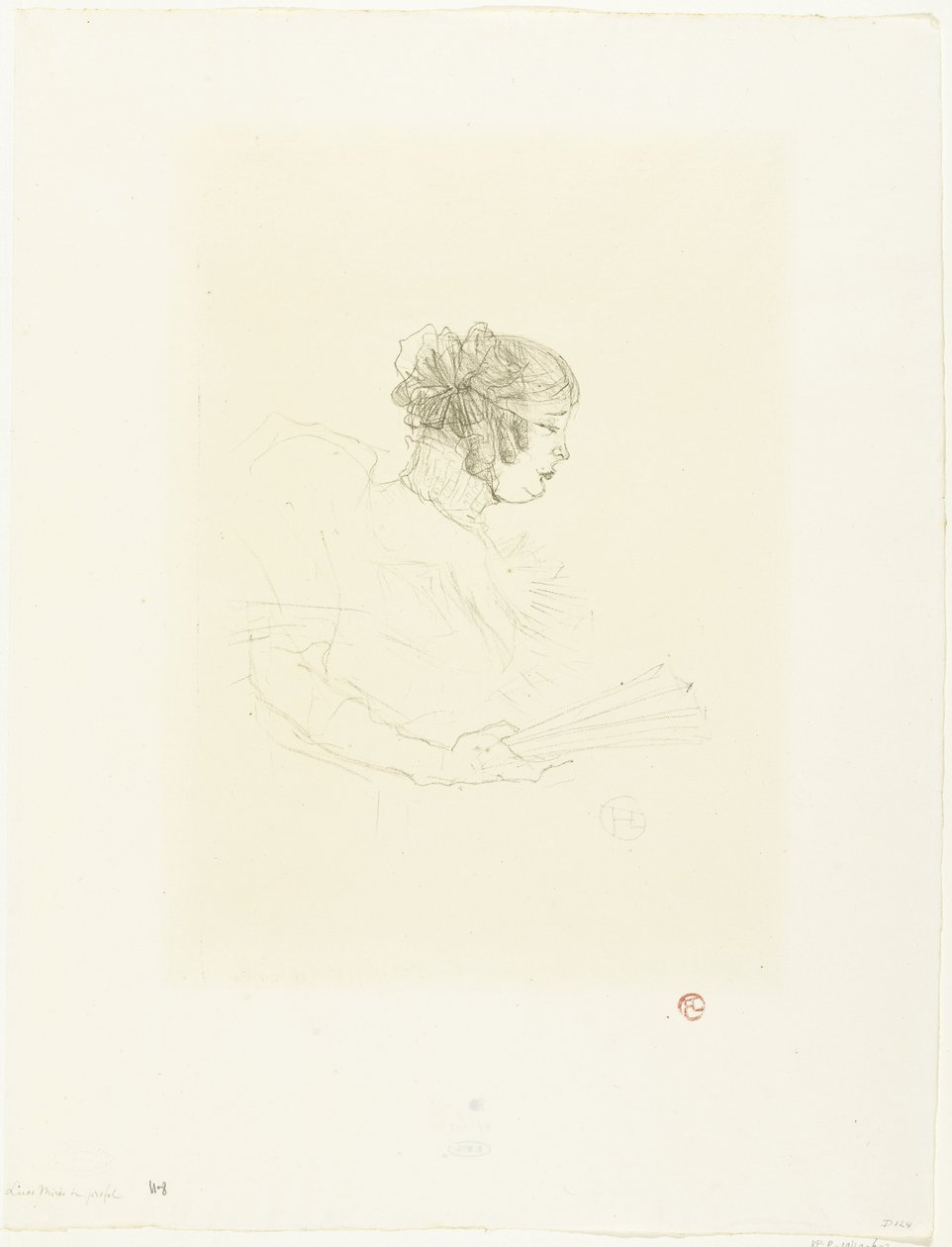 Muotokuva näyttelijä Luce Myrèsistä tuulettimen kanssa Luce Myres profiilissa tekijältä Henri de Toulouse Lautrec