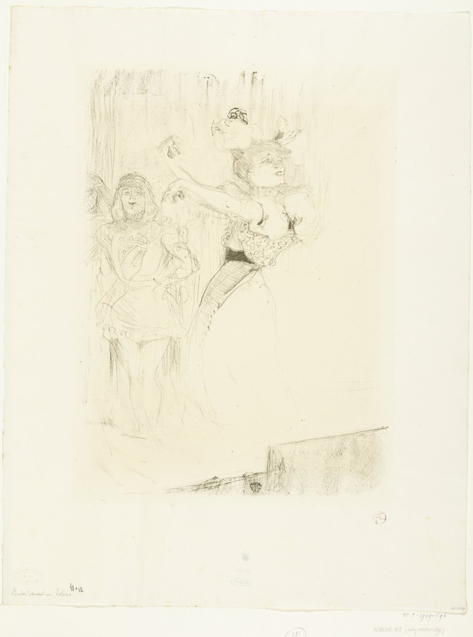 Muotokuva näyttelijä Marcelle Lenderistä tanssimassa boléroa Chilpéric-oopperassa Lainaaja dansant le pas de bolero tekijältä Henri de Toulouse Lautrec