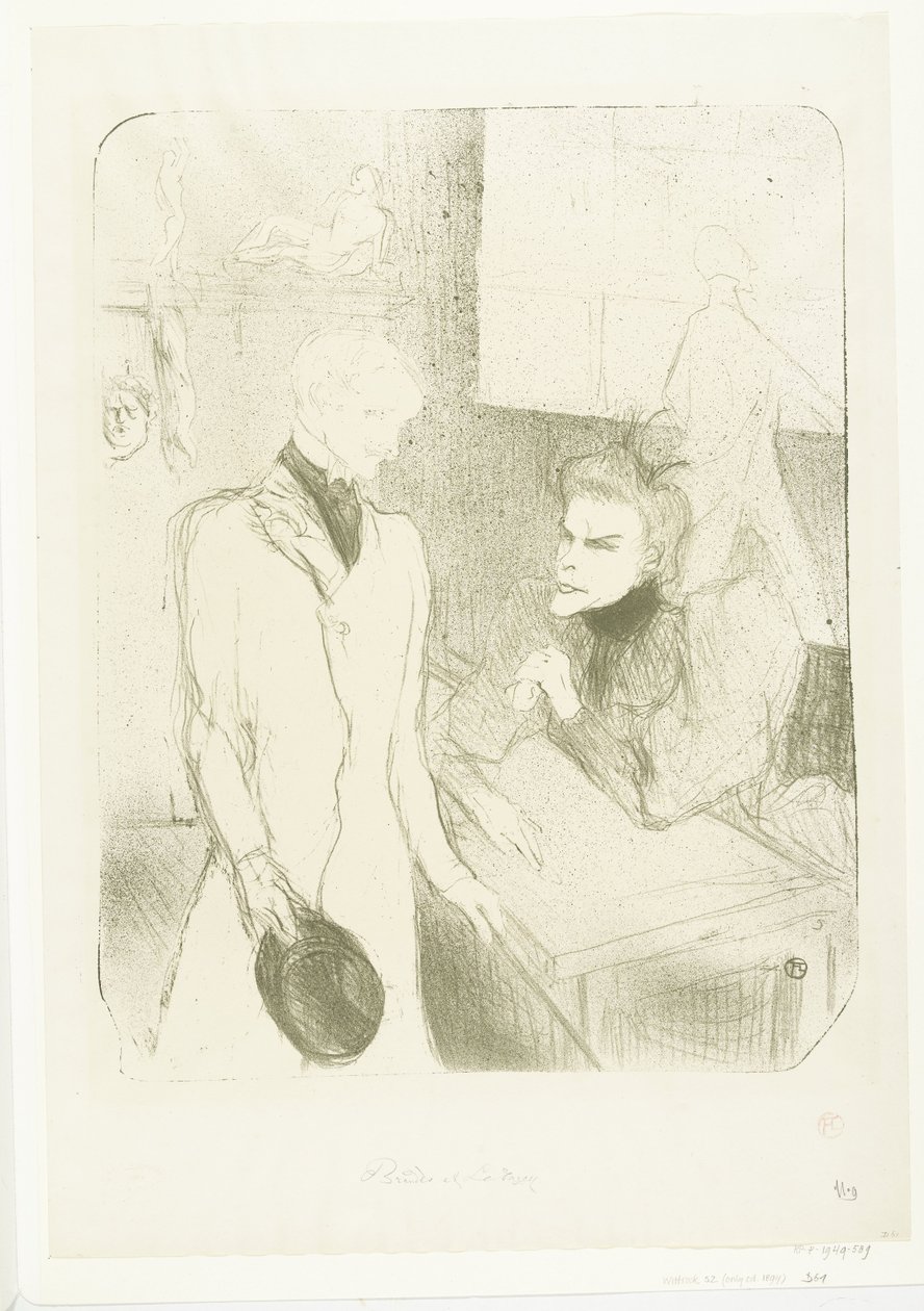 Portret van näyttelijä Marthe Brandès näyttelijänä Charles le Bargyna elokuvassa Toneelstuk Les Cabotins Brandès ja Bargy Cabotinsissa tekijältä Henri de Toulouse Lautrec