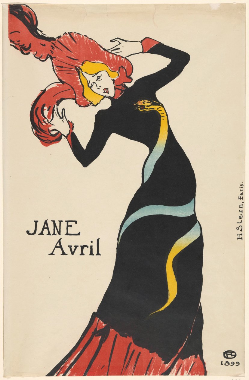 Muotokuva tanssija Jane Avrilista (Jeanne Beaudon) Jane Avril (otsikko esineessä) tekijältä Henri de Toulouse Lautrec