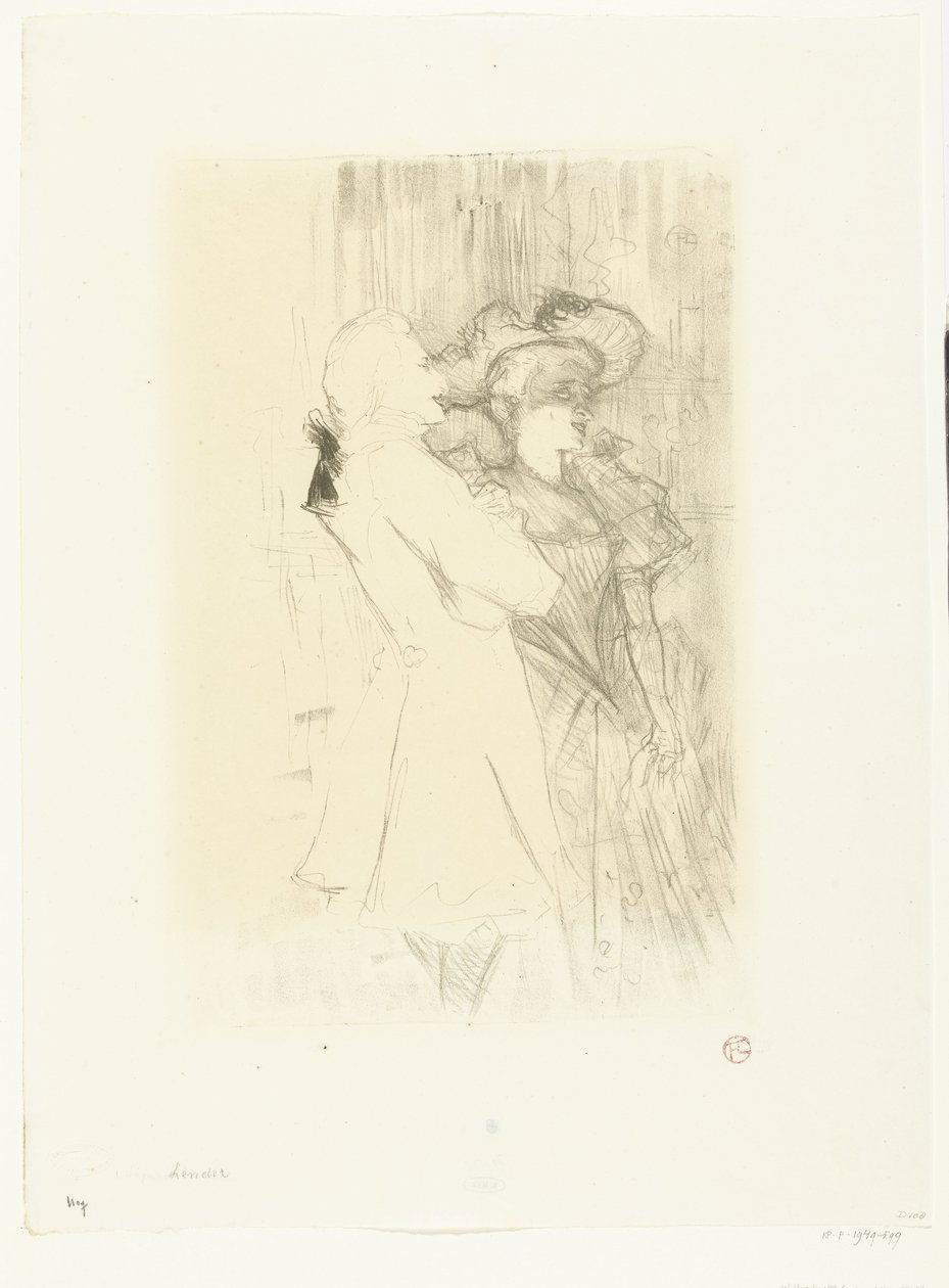 Muotokuva laulaja Marcelle Lenderistä ja laulaja Numa Auguezista operetissa La Chanson de Fortunio Lender et Aguez tekijältä Henri de Toulouse Lautrec