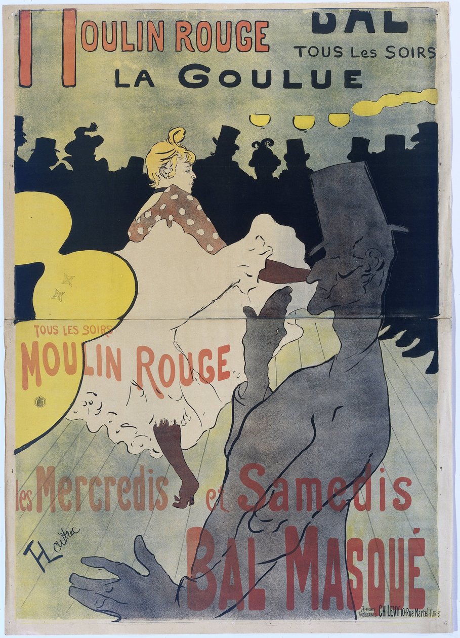 Juliste elokuvalle "The Moulin Rouge" Moulin Rougen juliste Punainen mylly. La Goulue (otsikko esineessä) tekijältä Henri de Toulouse Lautrec