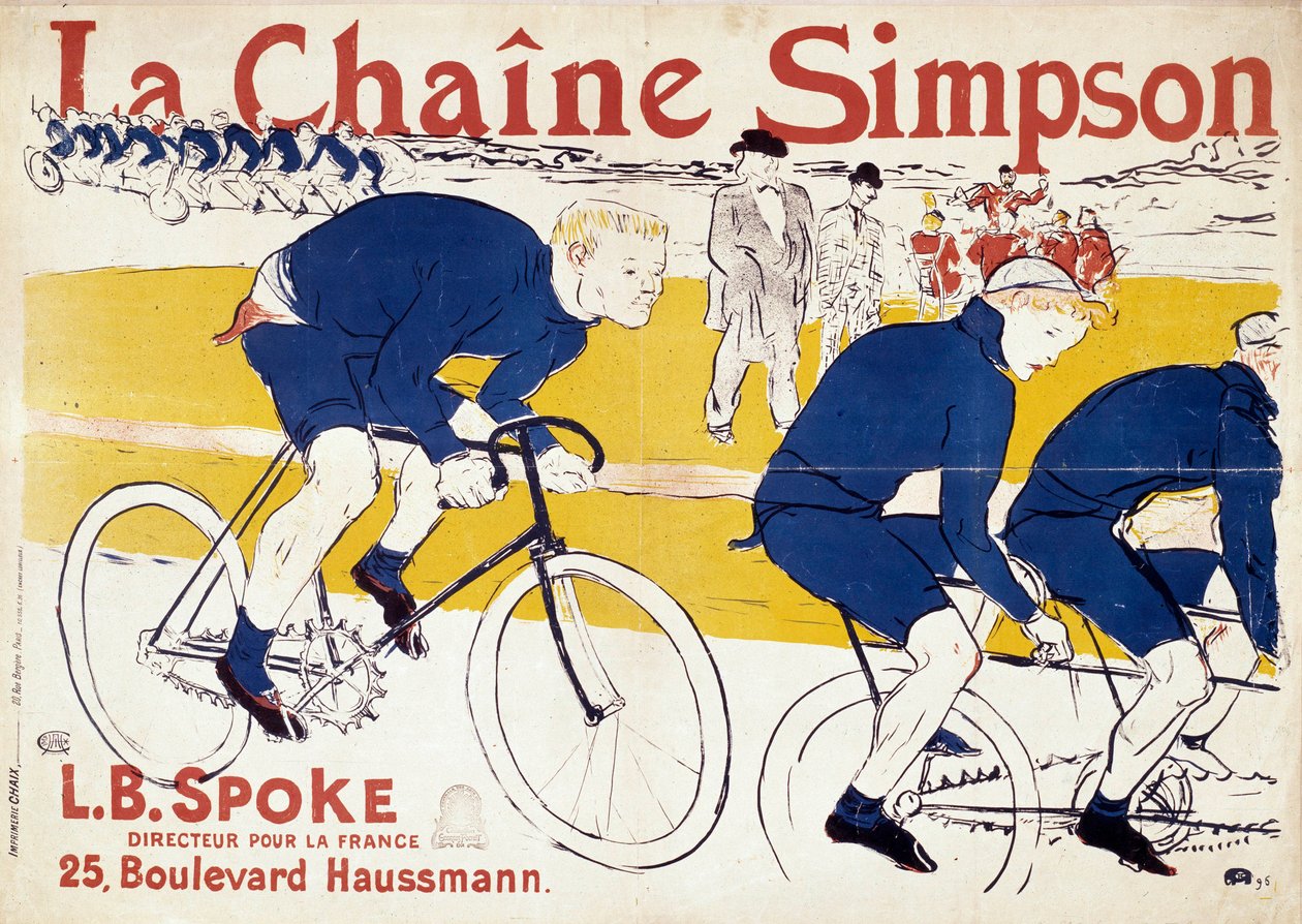 Simpsonin polkupyörän ketjujen juliste. Kuvitus: Henri de Toulouse Lautrec (Toulouse-Lautrec) (1864-1901). 1800-luvulla. Pariisi, koristetaiteen kirjasto tekijältä Henri de Toulouse Lautrec