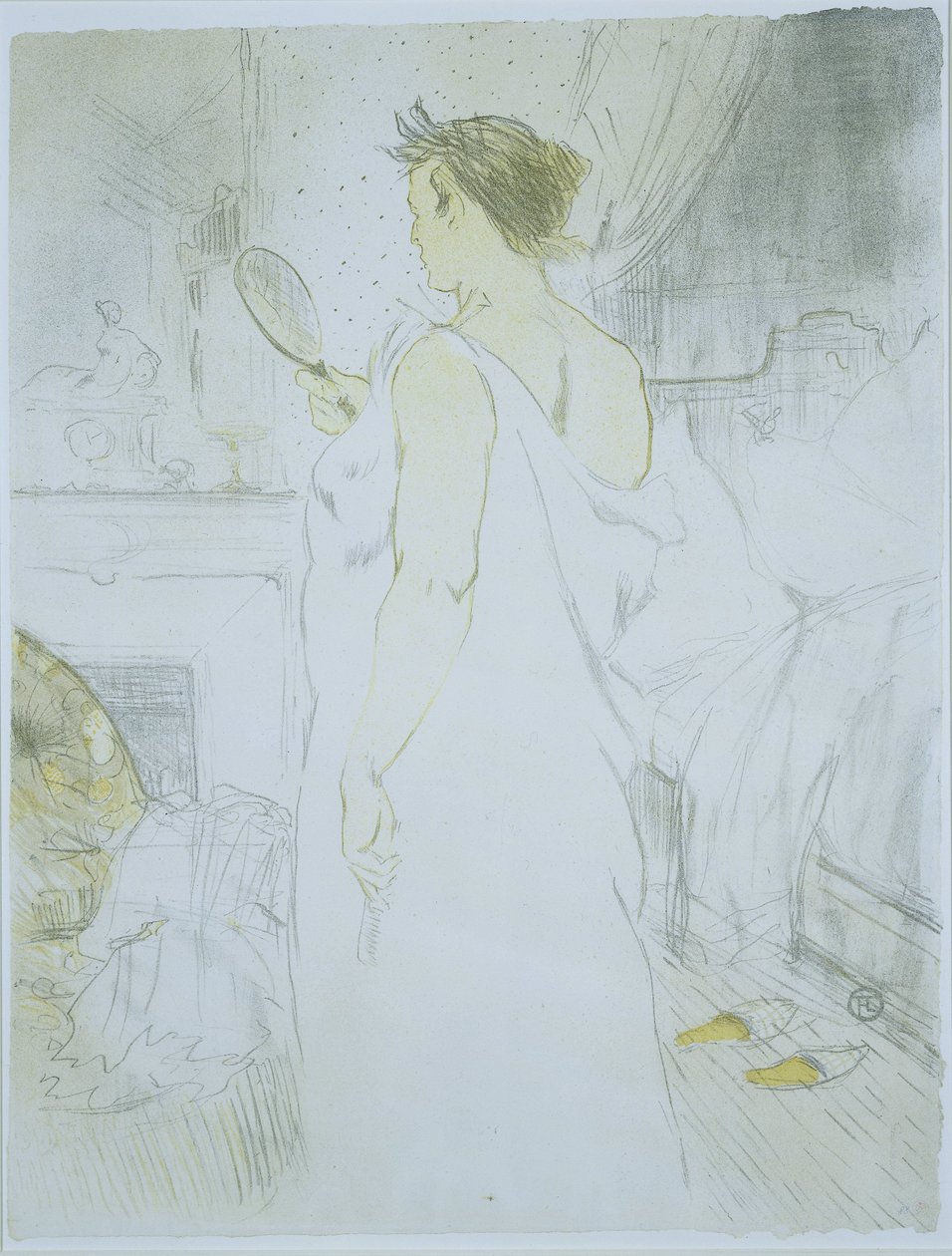 Seisova nainen, joka katsoo käsipeiliin Femme a glace (alkuperäinen nimi) La glace a main (alkuperäinen nimi) Hän (sarjan nimi) Ellen (sarjan nimi) tekijältä Henri de Toulouse Lautrec