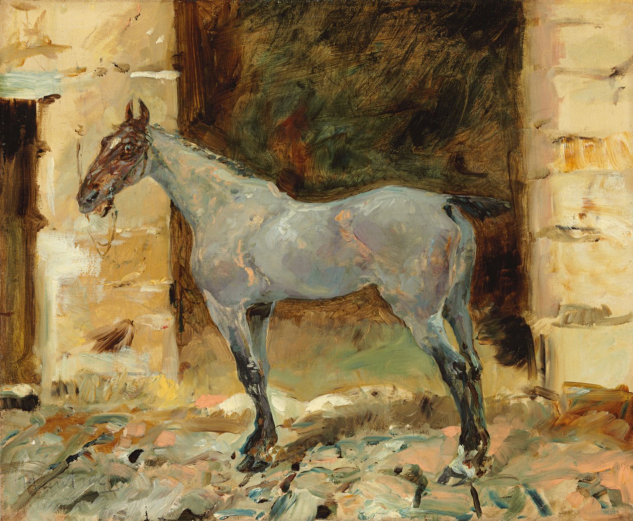 kytketty hevonen; Cheval-attasea, n. 1881 tekijältä Henri de Toulouse Lautrec