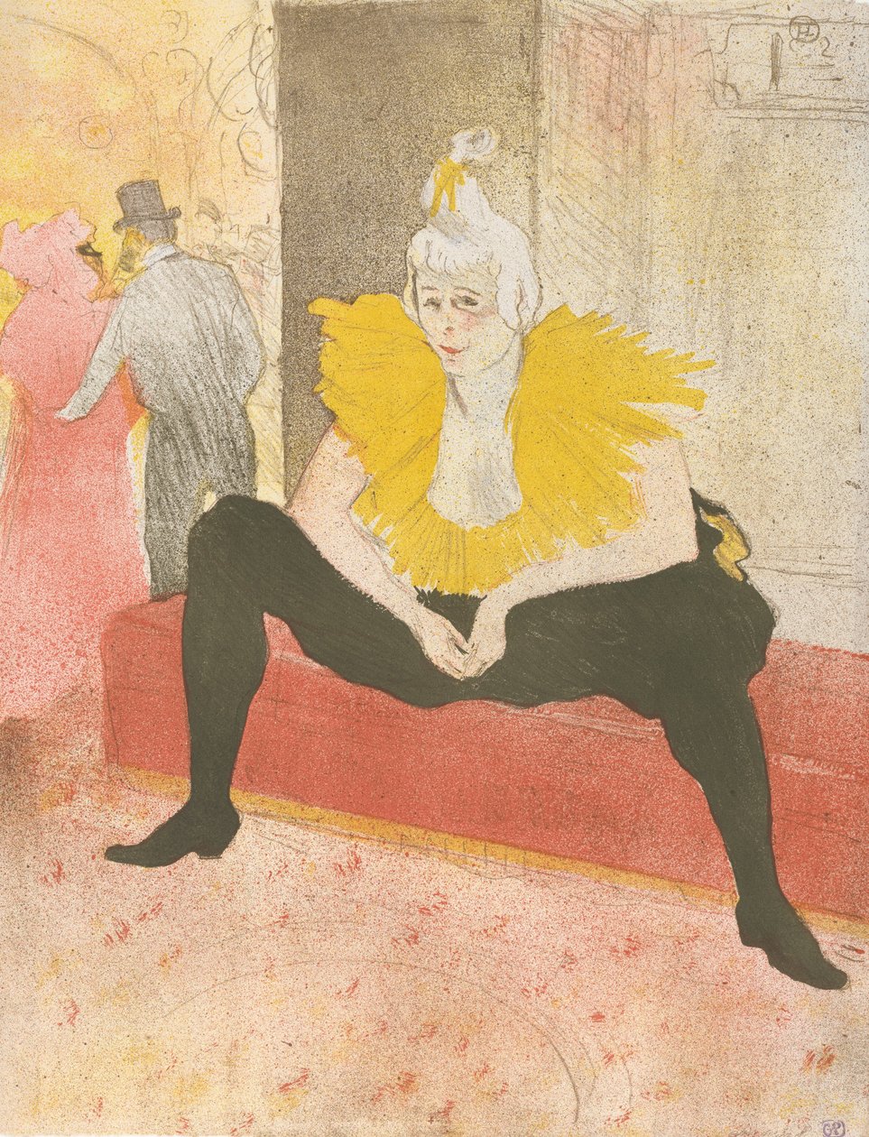 Istuva Clowness Mademoiselle Cha-u-ka-o sarjasta Elles, 1896., 1896. tekijältä Henri de Toulouse Lautrec