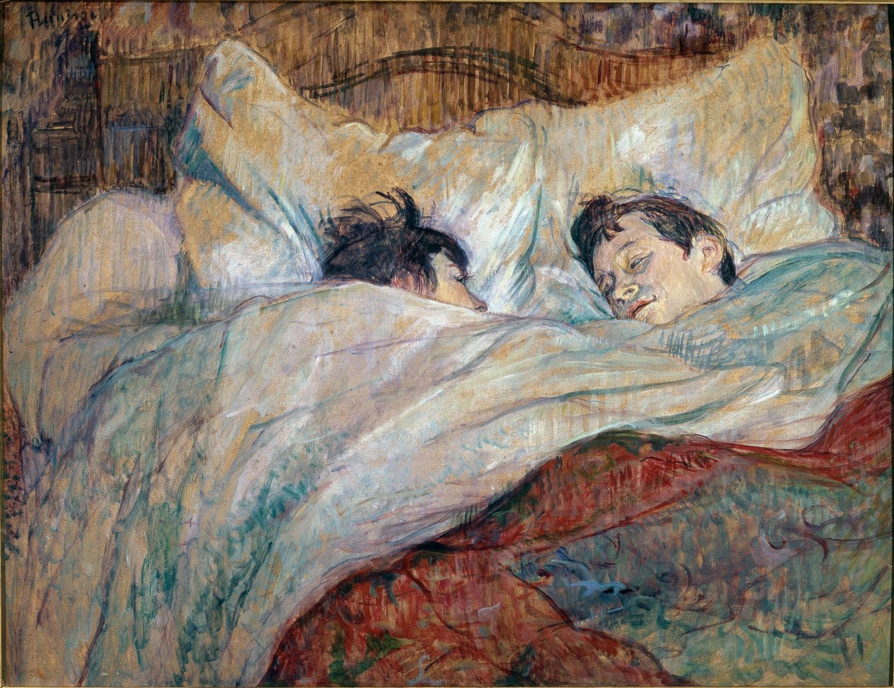 Sänky. Kaksi nukkuvaa lasta - öljy pahville tekijältä Henri de Toulouse Lautrec