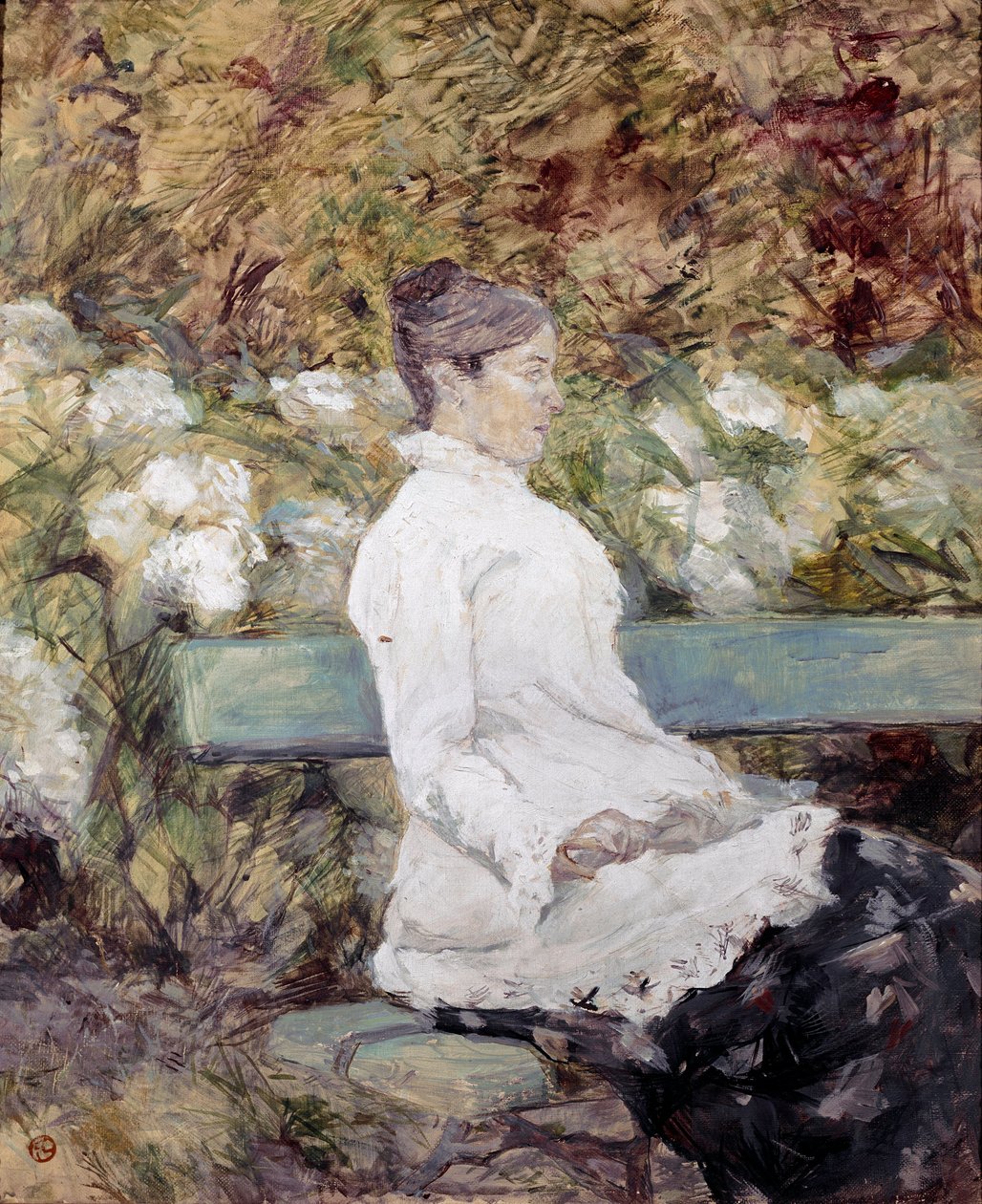 Taiteilijan äiti puutarhassa. Henri de Toulouse-Lautrecin maalaus (Toulouse Lautrec tekijältä Henri de Toulouse Lautrec