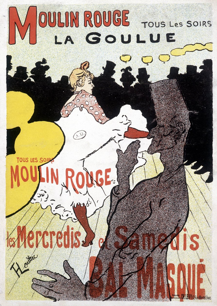Toulouse Lautrec -juliste Moulin Rougelle ja La Gouluelle tekijältä Henri de Toulouse Lautrec
