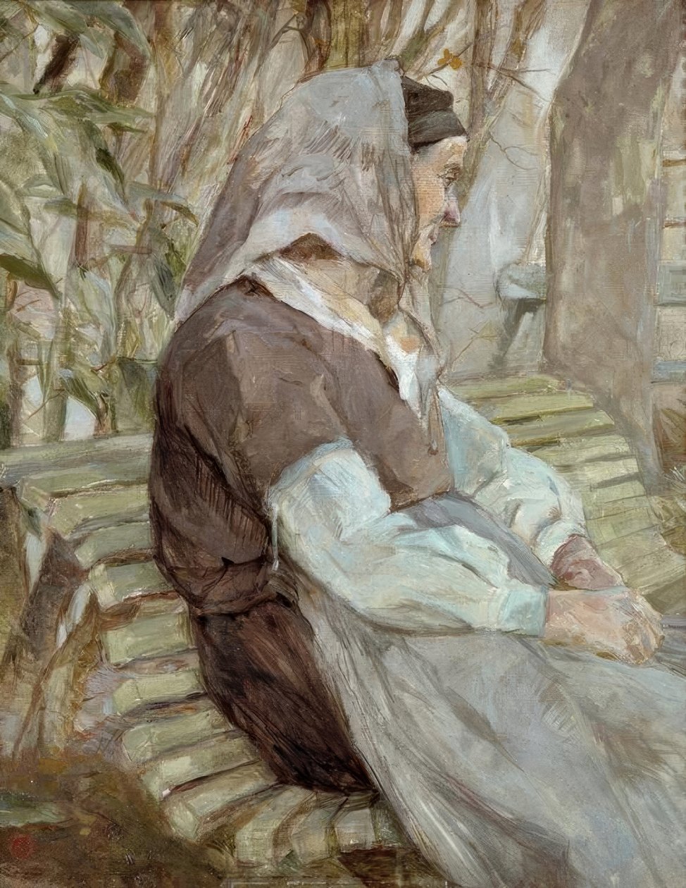 Vanha nainen istuu penkillä Céleryranissa tekijältä Henri de Toulouse Lautrec