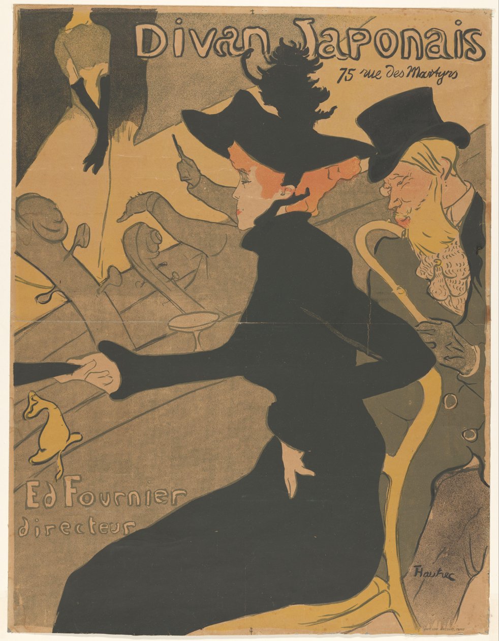 Nainen ja mies yleisössä lauluesityksessä Divan Japonais (otsikko esineessä) tekijältä Henri de Toulouse Lautrec