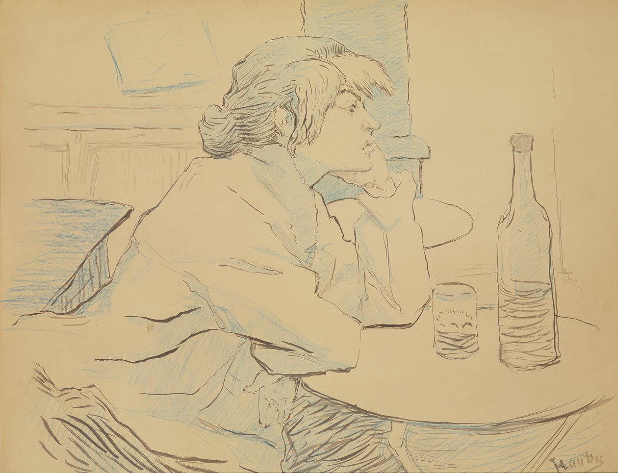 Woman Drinker tai The Hangover, 1889 (muste ja värikynä) tekijältä Henri de Toulouse Lautrec