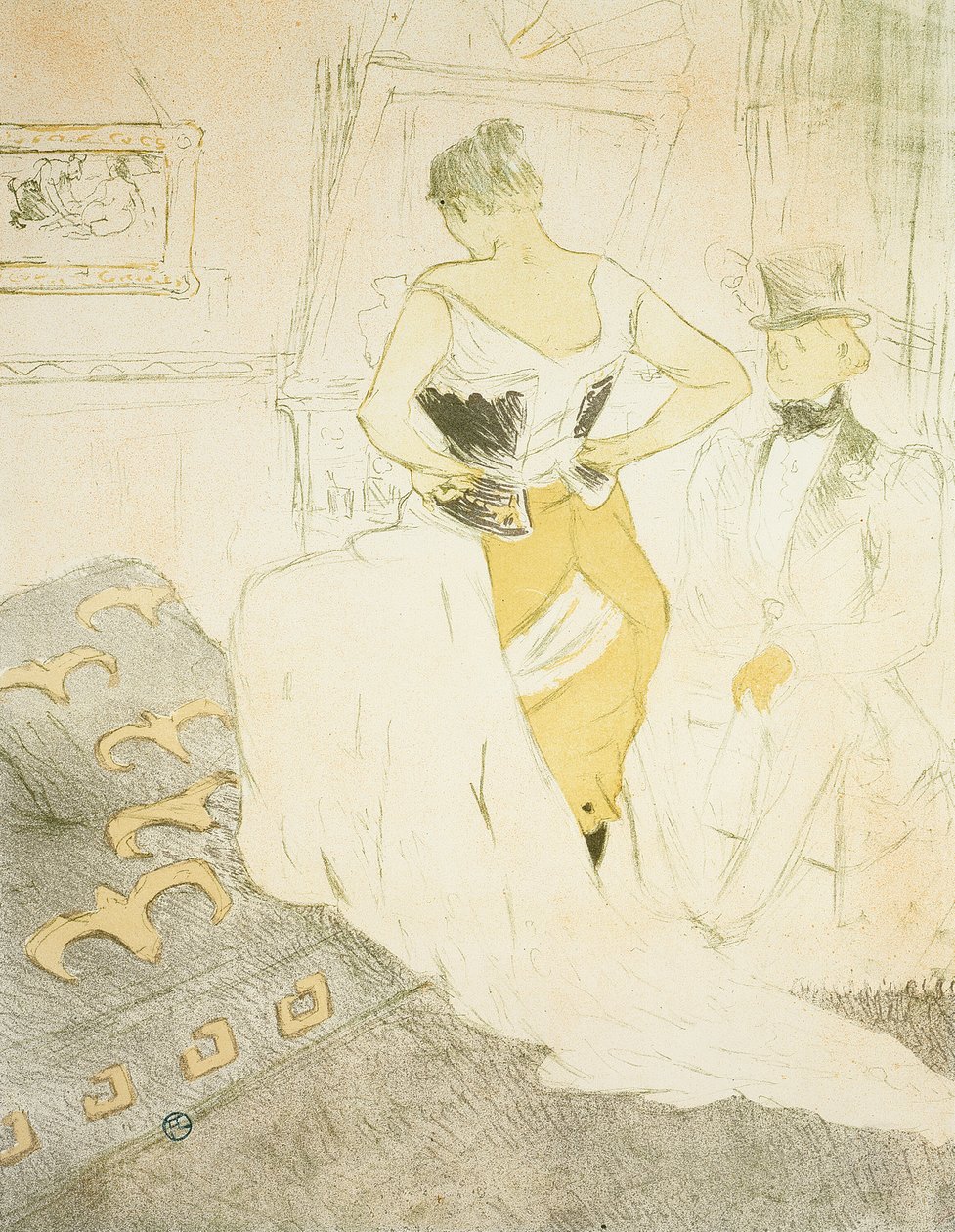 Nainen kiinnittää korsettia, Passing Conquest, levy yhdeksän Ellesiltä tekijältä Henri de Toulouse Lautrec