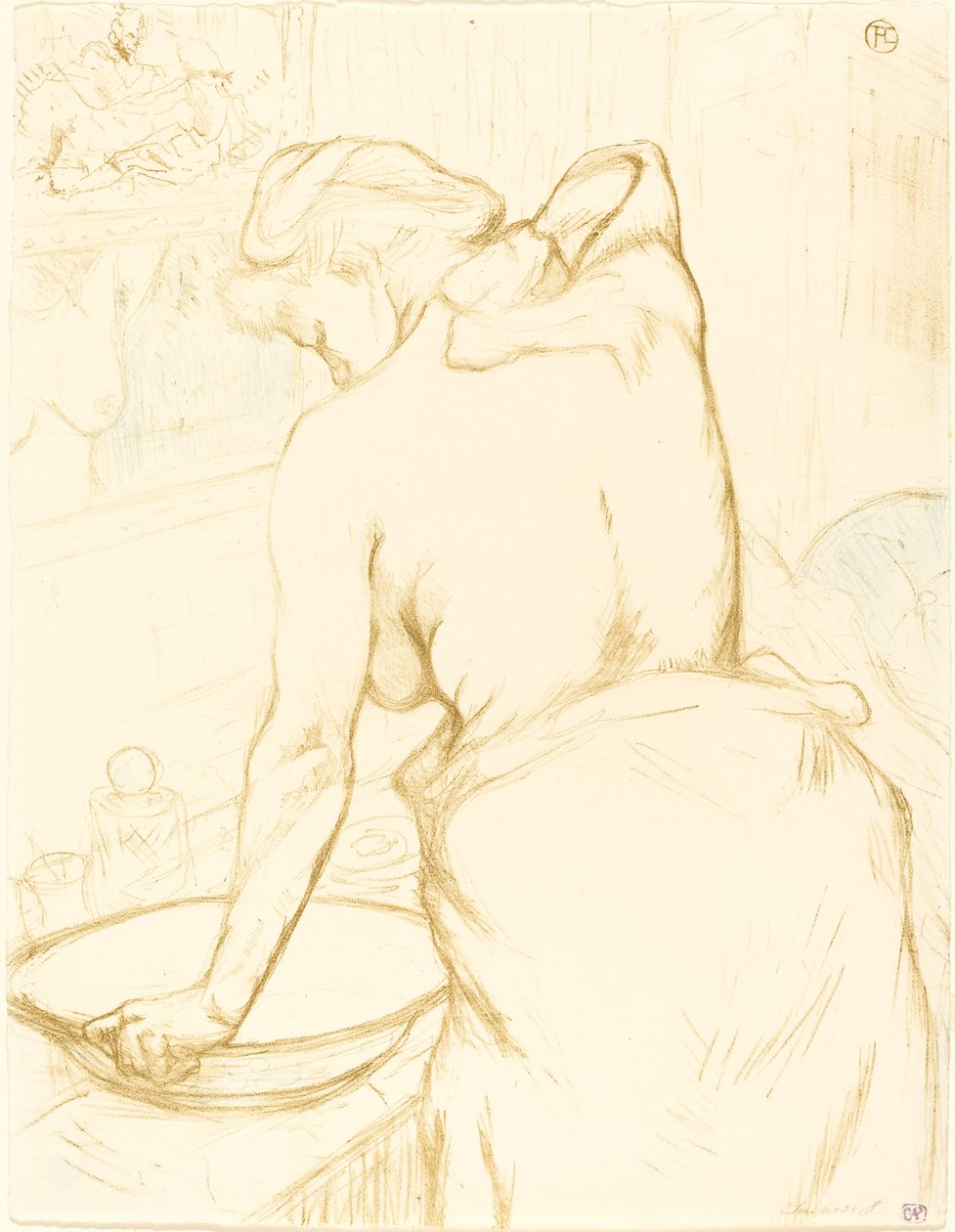 Nainen pesee itseään Femme qui se lave, 1896. tekijältä Henri de Toulouse Lautrec