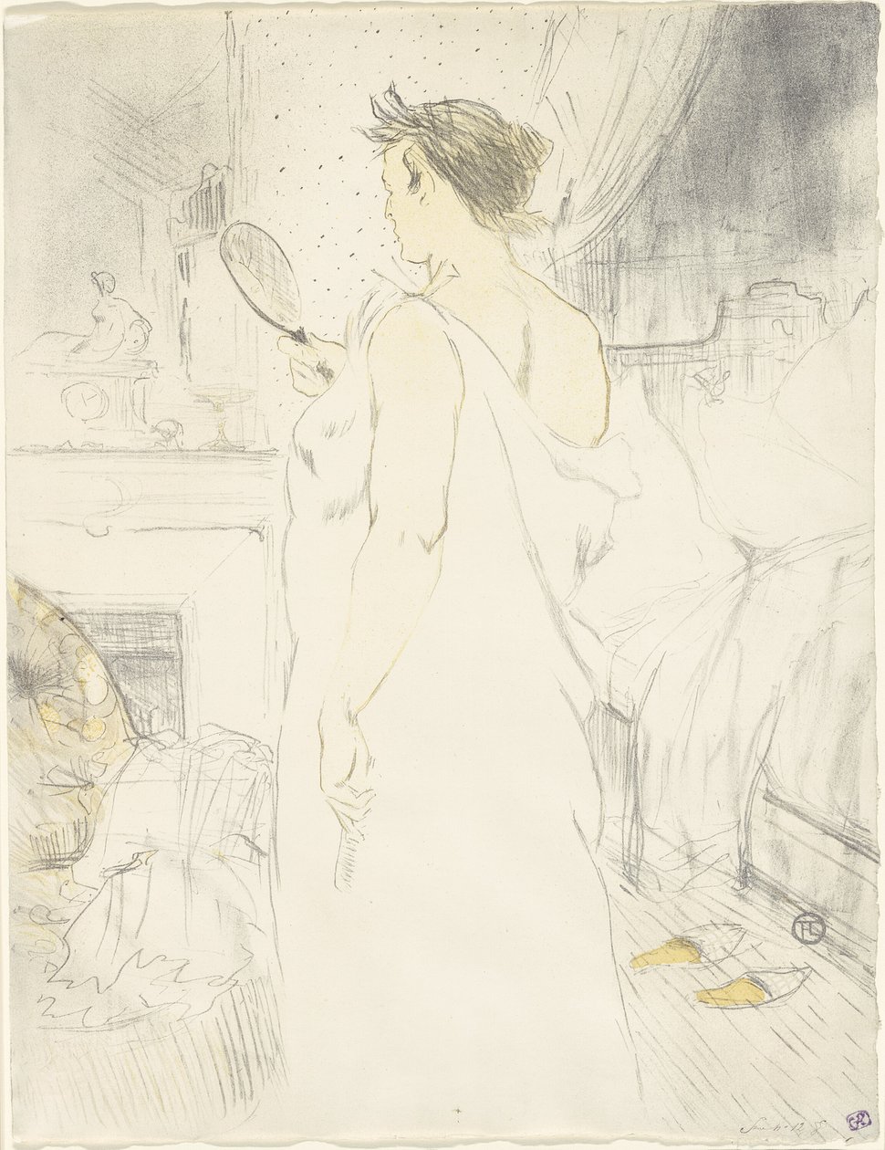 Nainen peilissä – peili kädessä, levy kuusi Ellesiltä tekijältä Henri de Toulouse Lautrec