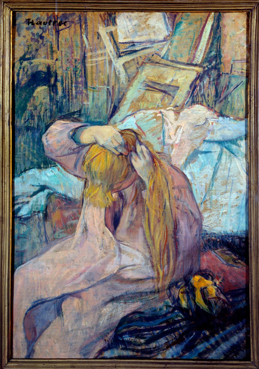 Naisen pukeutuminen Öljy pahville kirjoittanut Henri de Toulouse Lautrec (1864-1901) 1891 Su. 0,3x0,44 m Pariisi, musee d