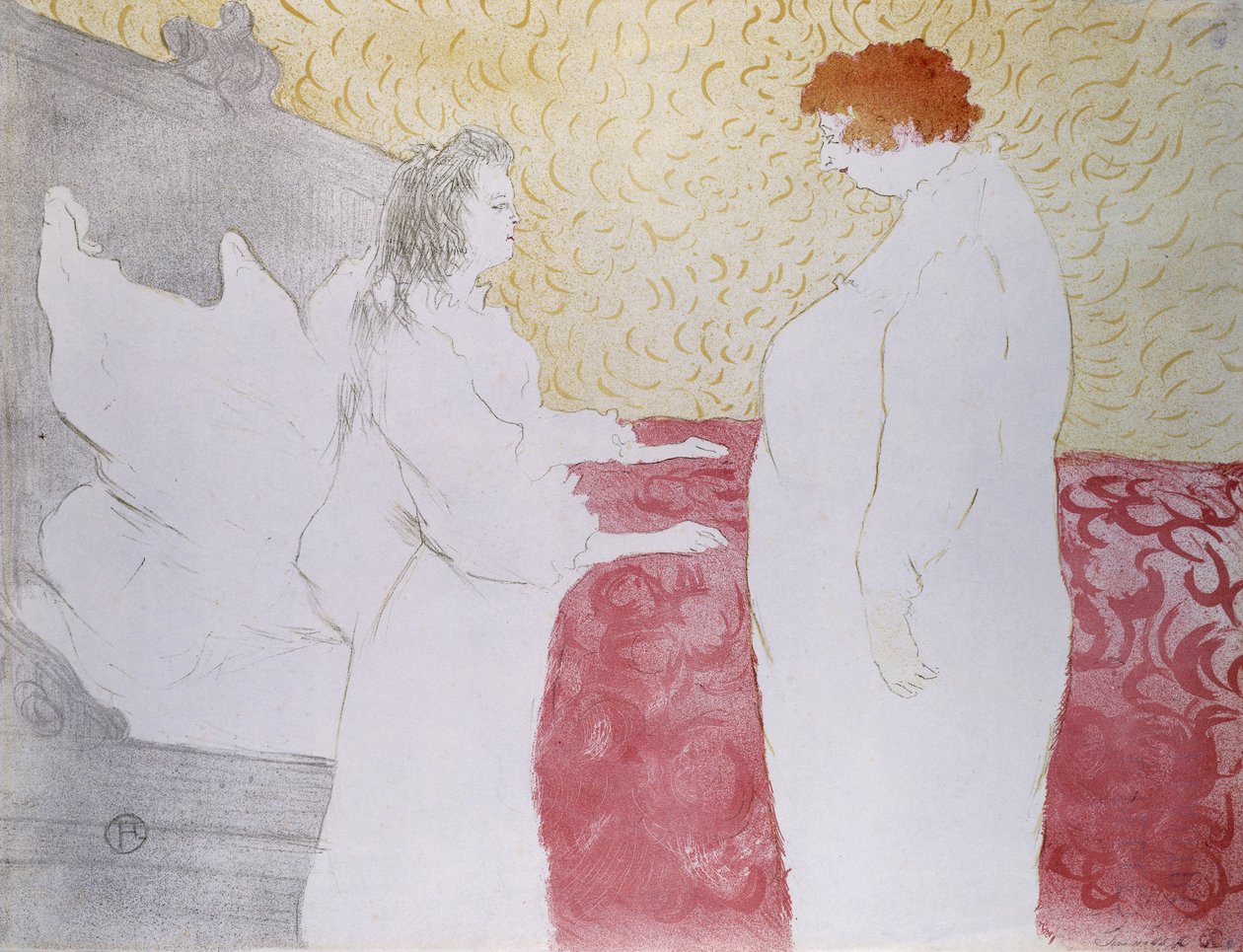 Nainen sängyssä, Profiili - Pikku Vipu, Ellesistä; Femme au Lit, Profil - au Petit Lever, Elles, 1896 tekijältä Henri de Toulouse Lautrec