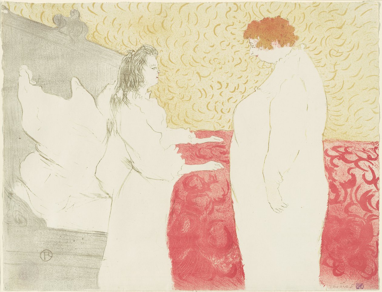 Nainen sängyssä, profiili, ylösnousemus, lautanen kahdeksan Ellesiltä tekijältä Henri de Toulouse Lautrec