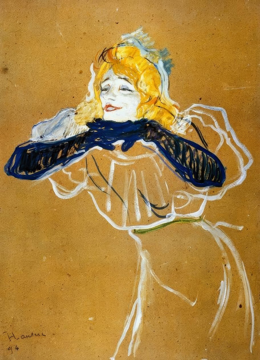 Yvette Guilbert laulaa kappaleen Linger Longer Loo tekijältä Henri de Toulouse Lautrec