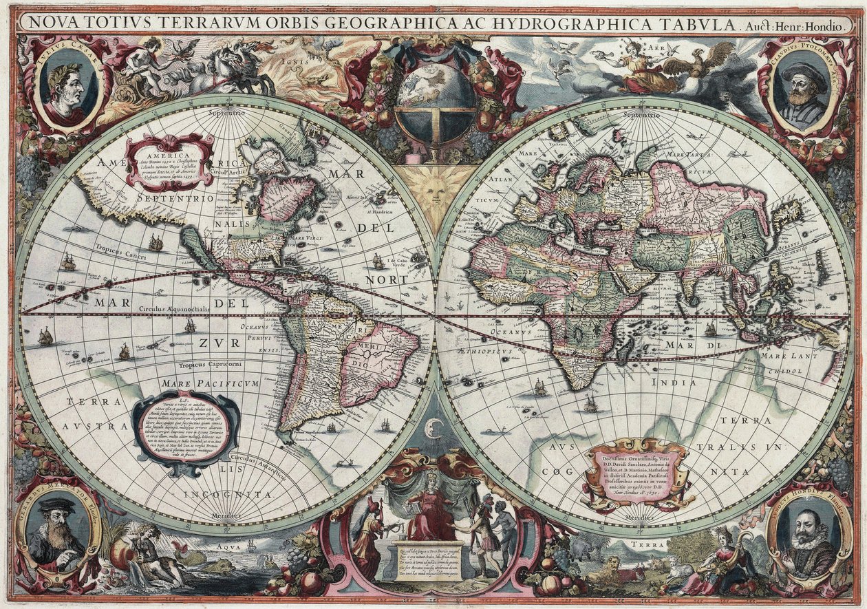 Nova Totius Terrarum Orbis Geographica ja Hydrographica Tabula tekijältä Henricus Hondius II