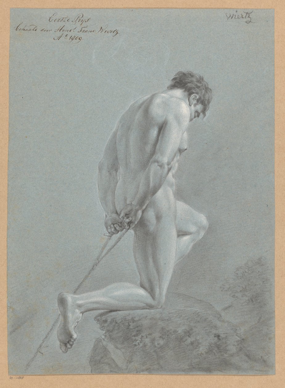 Polvistuva alaston mies, sivukuva (1. palkinto 1809) tekijältä Henricus Franciscus Wiertz