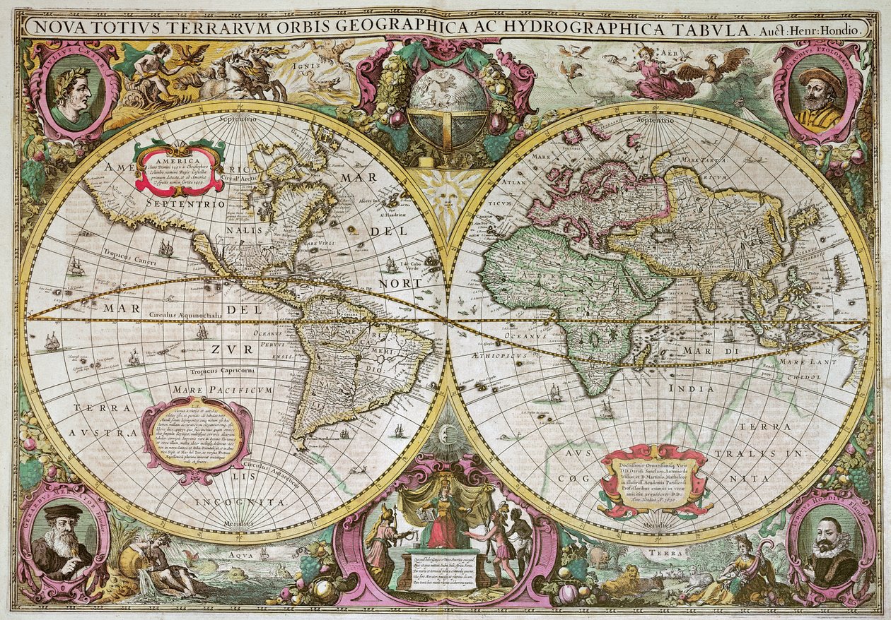 Uusi maa- ja vesikartta koko maapallosta, 1630. tekijältä Henricus Hondius II