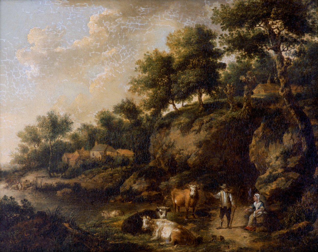 "Maisema lehmänpaimenen kanssa", 1700-luku tekijältä Henricus Josephus Antoniessen
