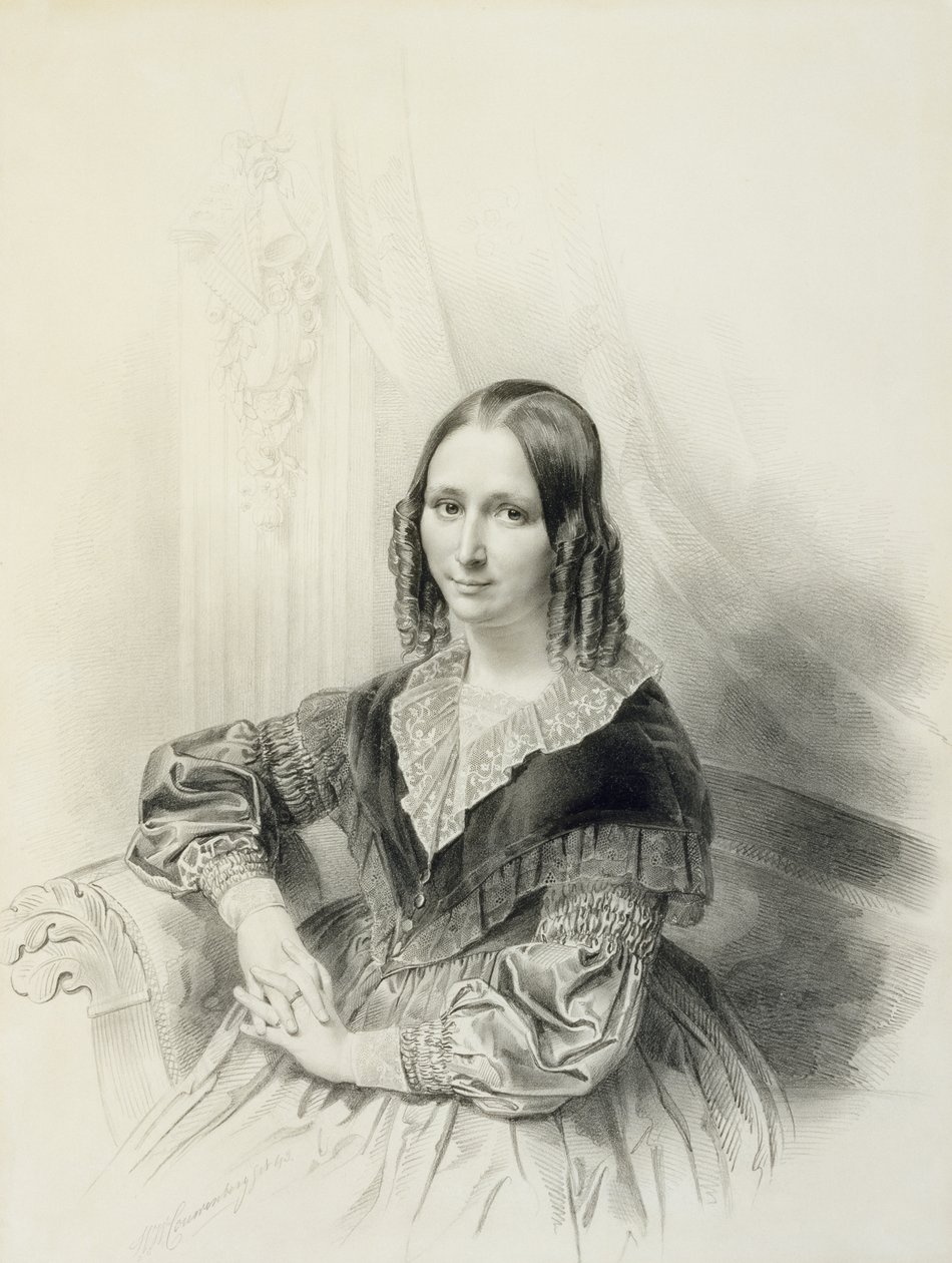 Suzanne Herckenrathin muotokuva, 1843 (liitu, estompe, kynä ja akvarelli) tekijältä Henricus Wilhelmus Couwenberg