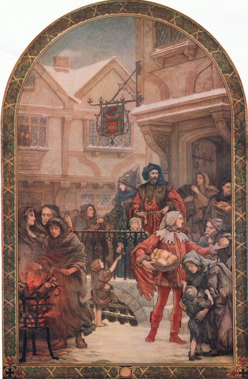 Sir Richard Whittington (1358-1423) jakaa hyväntekeväisyyttä, kuvitus teoksesta "Hutchinson
