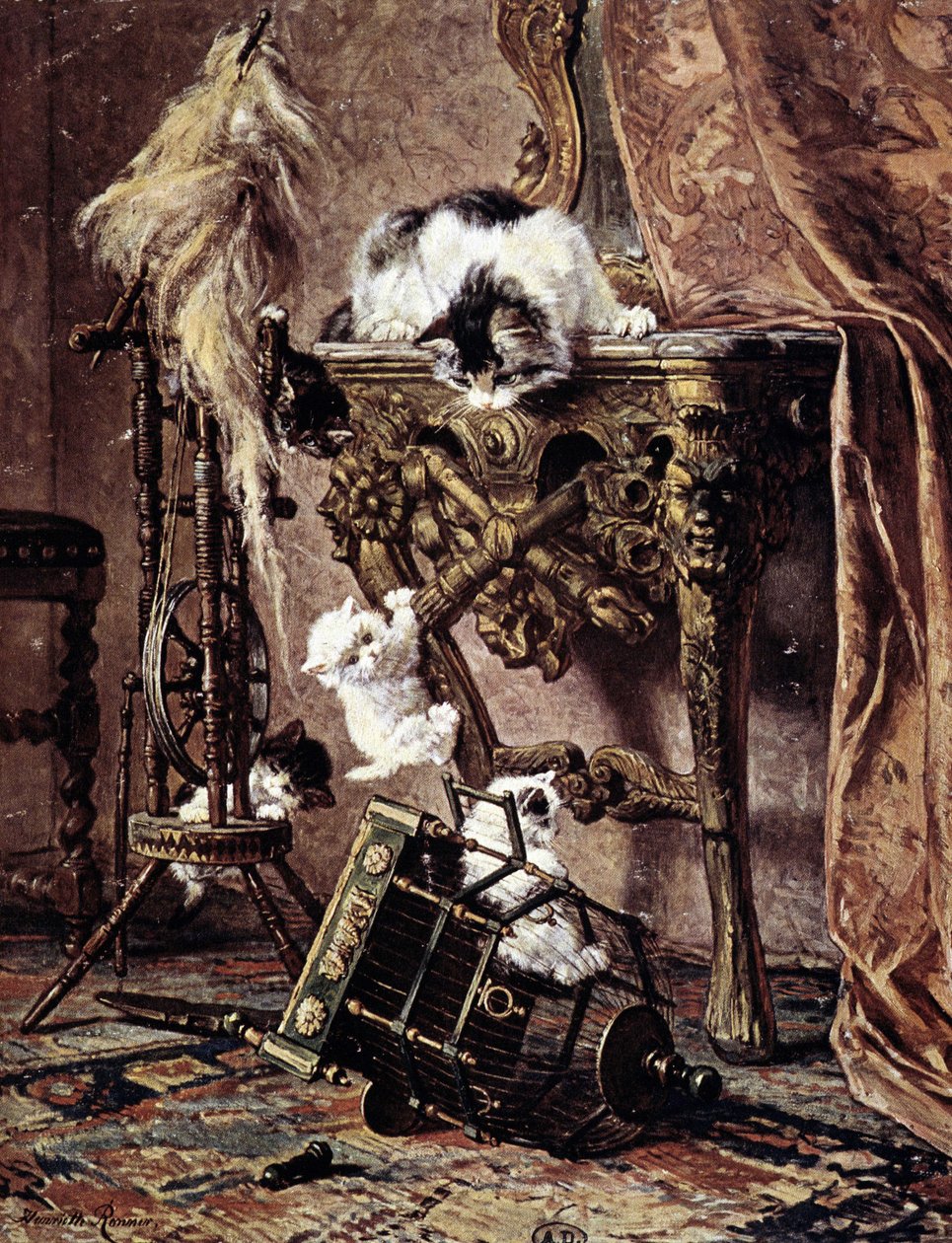 Kissa katselee kissanpentujaan - kirjoittanut Henriette Ronner tekijältä Henriëtte Ronner Knip