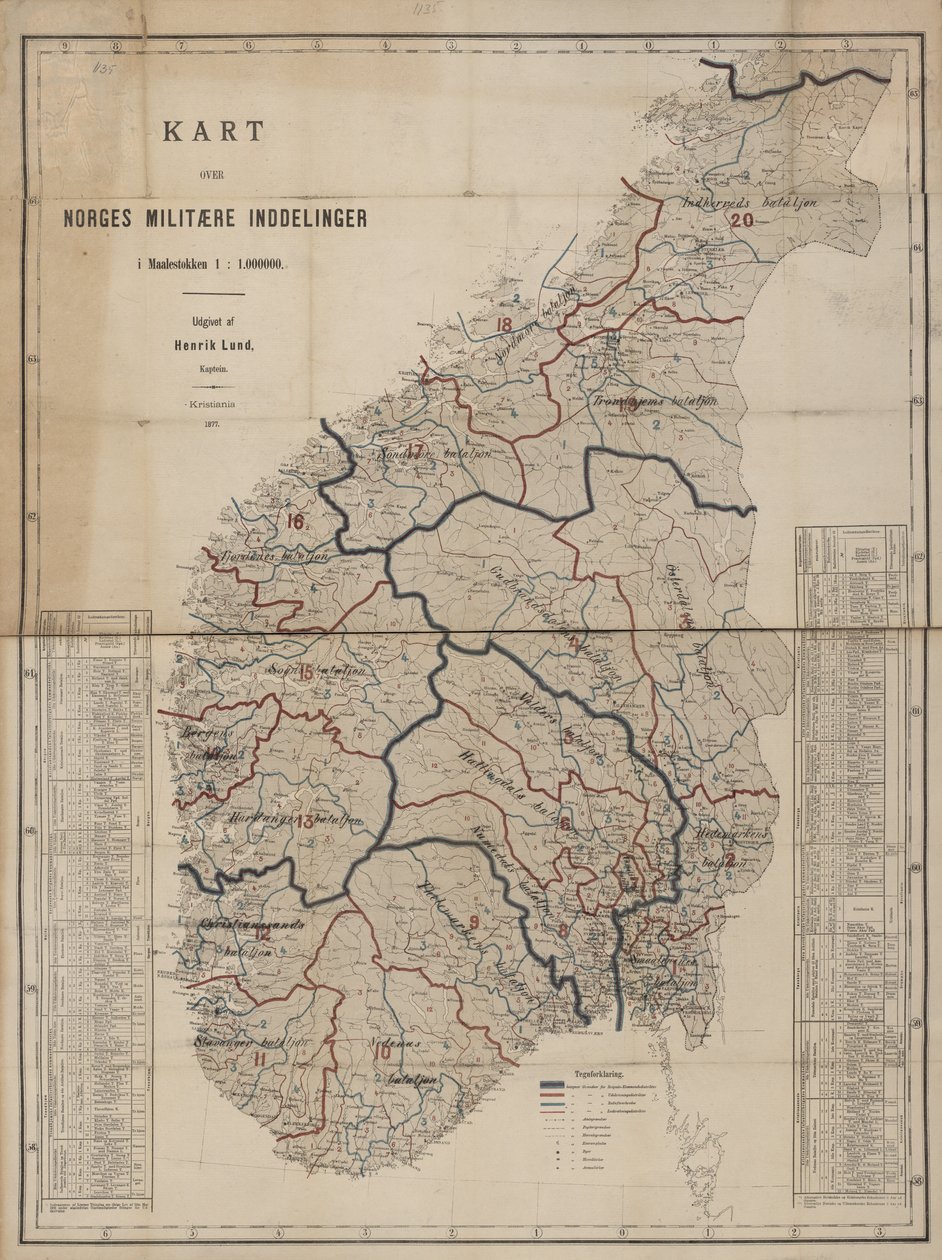 Kartta Nasjonalbibliotekets kartsamling. Kartta er gitt ut i Kristiania (1877) ja Norge. tekijältä Henrik Lund